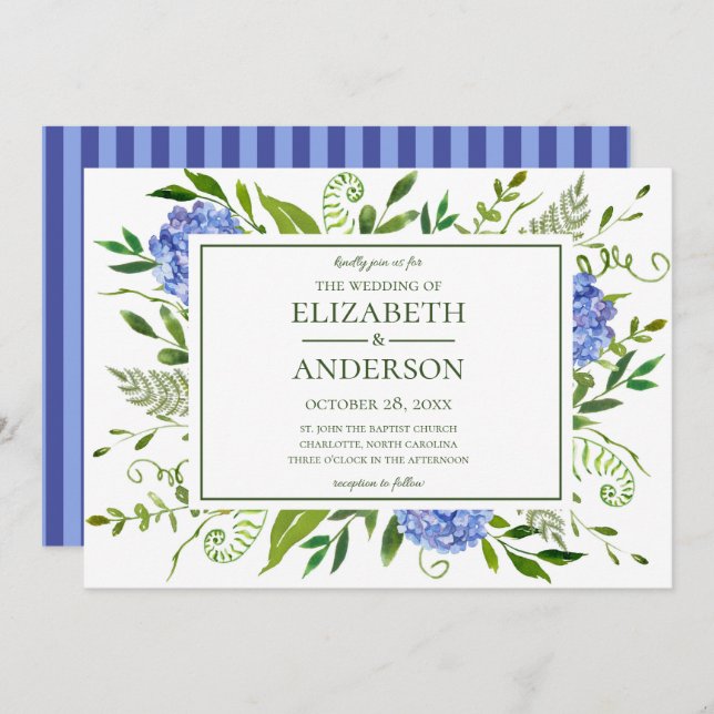 Invitation Blue Hydrangeas Floral Mariage d'aquarelle (Devant / Derrière)