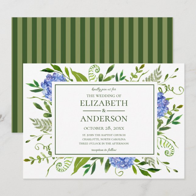 Invitation Blue Hydrangeas Floral Mariage d'aquarelle (Devant / Derrière)