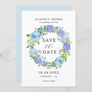 Invitation Blue Hydrangeas Floral Wreath Enregistrer les date