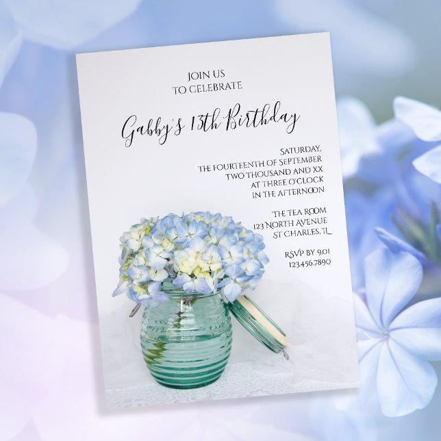 Invitation Blue Hydrangeas in Jar Vase fête d'anniversaire (Créateur téléchargé)
