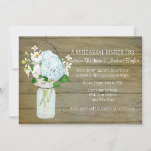 Invitation Blue Hydrangeas répétition rustique pays Mason Jar