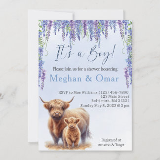 Invitation Blue Hyrdrangeas Highland vache baby shower