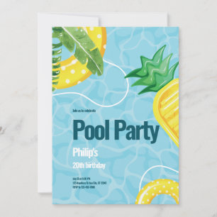 Invitation Blue Illustration Pool fête d'anniversaire