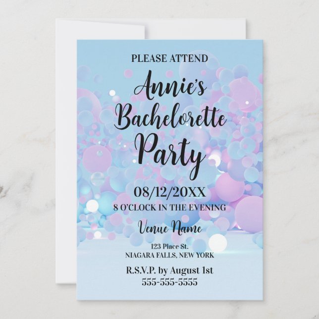 Invitation Blue Iridescente Cercles Bachelorette Party (Devant)