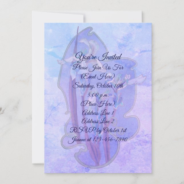 Invitation Blue Iris Floral Art Party (Devant)