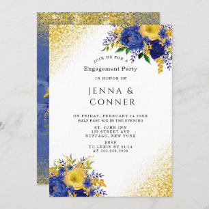 Invitation Blue Jaune Floral Gold Parties scintillant