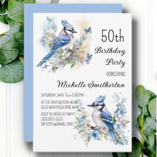 Invitation Blue Jay Bird Flowers Printemps 50e Anniversaire
