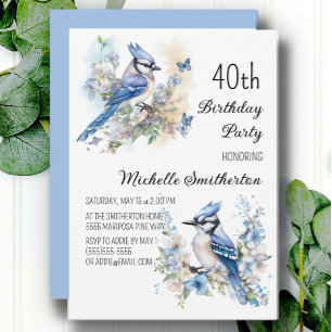 Invitation Blue Jay Bird Flowers Springtime 40e anniversaire