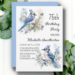 Invitation Blue Jay Bird Flowers Springtime 75e anniversaire