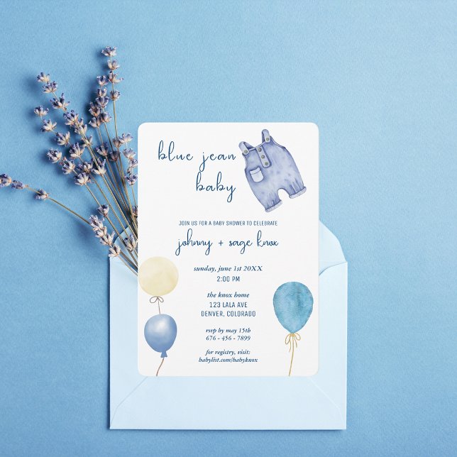 Invitation Blue Jean Baby | Baby shower moderne | ballons gon (Créateur téléchargé)
