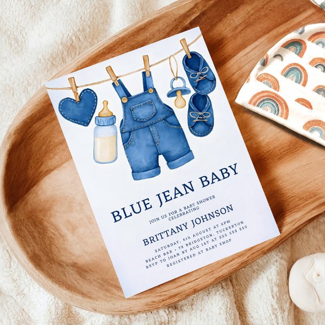 Invitation Blue Jean Baby Baby shower moderne Denim (Créateur téléchargé)