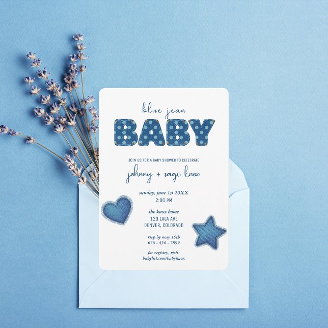 Invitation Blue Jean Baby | Baby shower moderne | Patchwork (Créateur téléchargé)