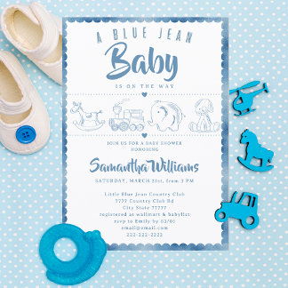 Invitation Blue Jean Baby Cute Toys Denim Baby Shower