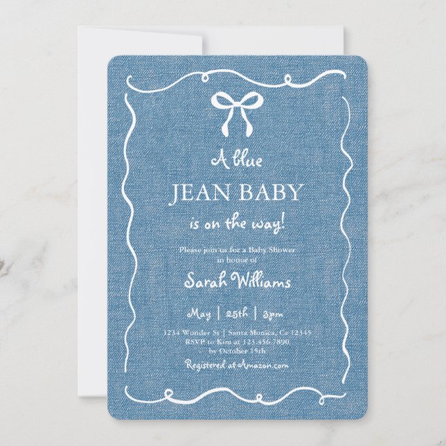 Invitation Blue Jean Baby Denim Baby shower garçon (Devant)