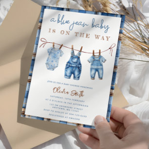 Invitation Blue Jean Baby Denim Baby shower garçon
