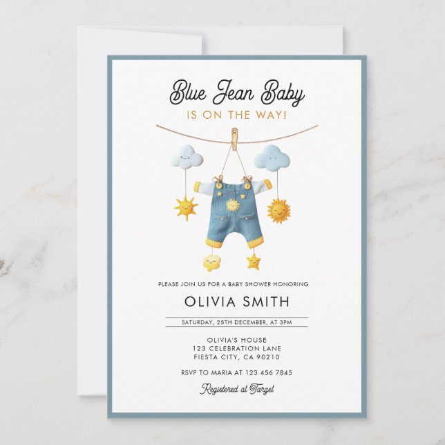 Invitation Blue Jean Baby Is On The Way Baby Shower (Devant)