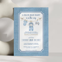 Blue Jean Baby Shower Watercolor Clothesline