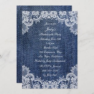 Invitation Blue Jean Denim Et Lace Bachelorette Party