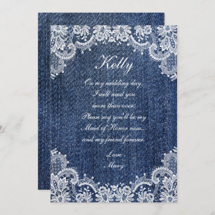 Invitation Blue Jean Denim Et Lace Maid Of Honor