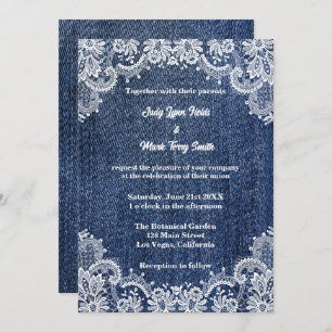 Invitation Blue Jean Denim Et Lace Mariage