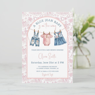 Invitation Blue Jean Denim Girl Baby Shower