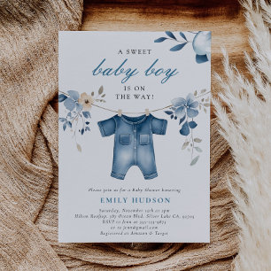 Invitation Blue Jean Denim Sweet Boy Baby shower