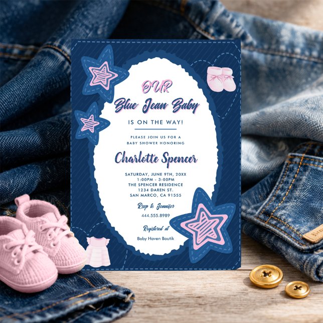 Invitation Blue Jean Denim Theme Baby Shower  (Créateur téléchargé)