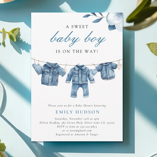 Invitation Blue Jean Denim Vêtements Baby shower garçon (Créateur téléchargé)