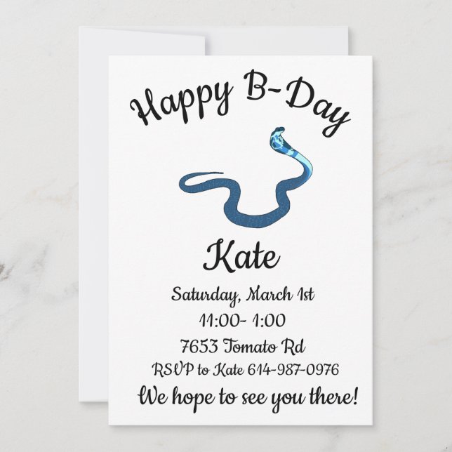 Invitation Blue King Cobra Joyeux B-day (Devant)