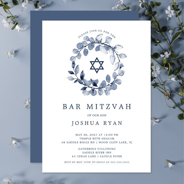 Invitation Blue Leaf Bar Mitzvah (Créateur téléchargé)