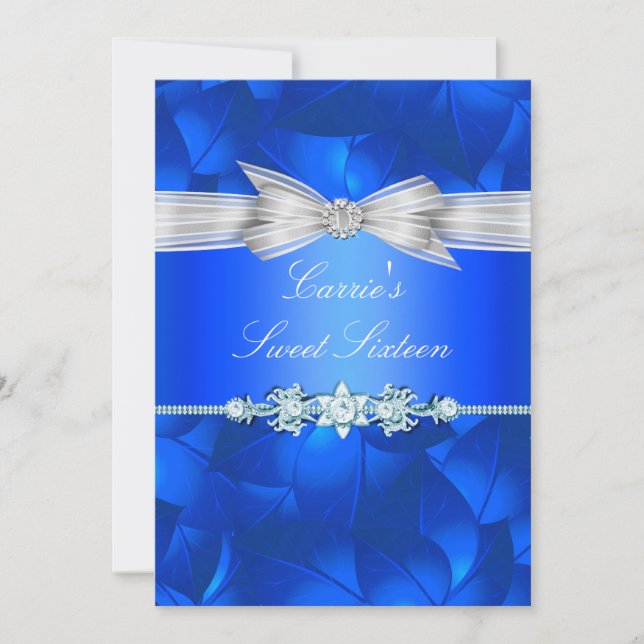 Invitation Blue Leaf & Bow pour un Sweet Sixteen (Devant)