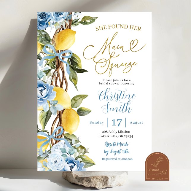 Invitation Blue Lemon et Bow Main Squeeze Fête de Mariage (Créateur téléchargé)