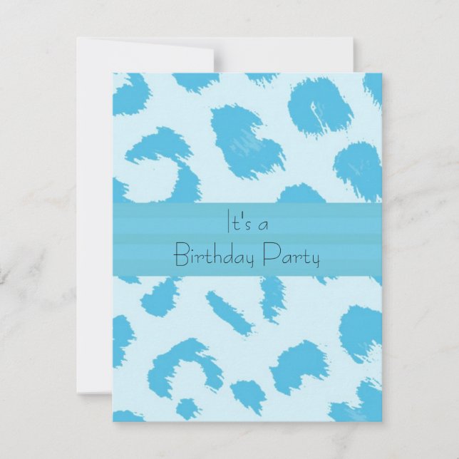 Invitation Blue Leopard Fourrure Motif Anniversaire Fête Invi (Devant)
