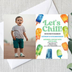 Invitation Blue Let's Chill Popsicle Photo Anniversaire Fête