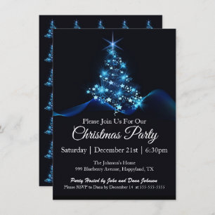 Invitation Blue Lights Christmas Tree Fête