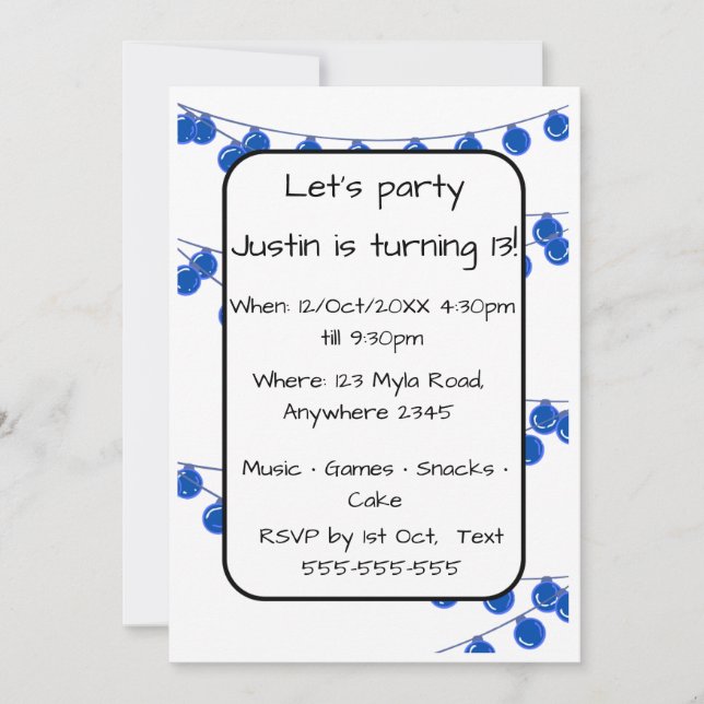 Invitation Blue Lights Teen Boy Customisable Birthday Invitat (Devant)