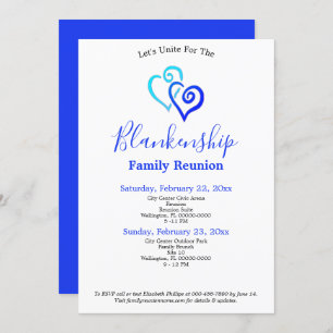 Invitation Blue Linked Hearts Famille Modèle de réunion