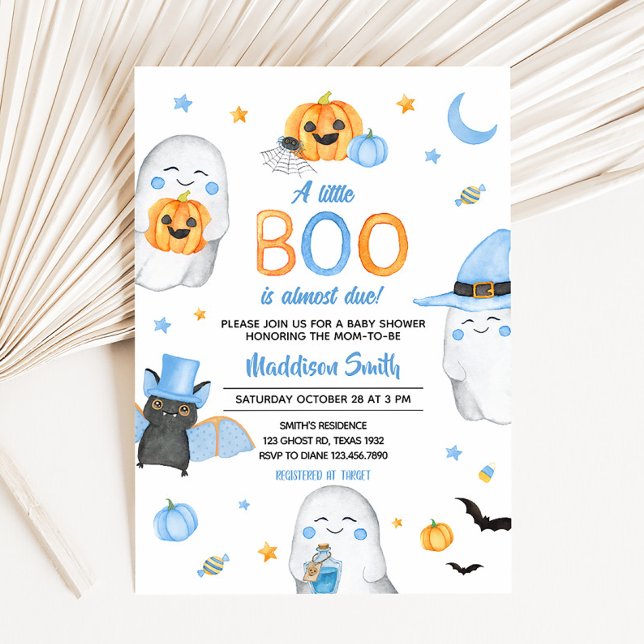Invitation Blue Little Boo Ghost Baby shower (A Little Boo Ghost Baby Shower Invitation)