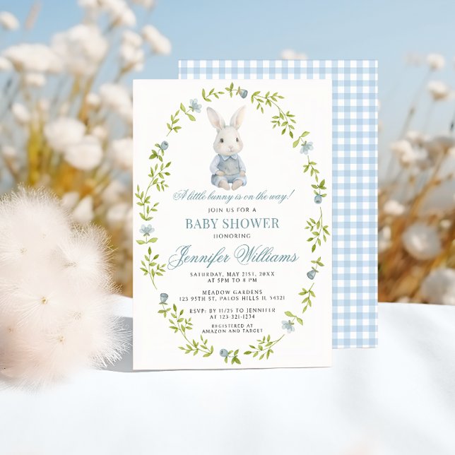 Invitation Blue Little Bunny Printemps Pâques bébé garçon dou (Créateur téléchargé)