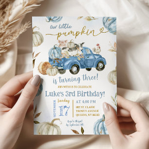 Invitation Blue Little Citrouille Camion Farm Anniversaire Ga