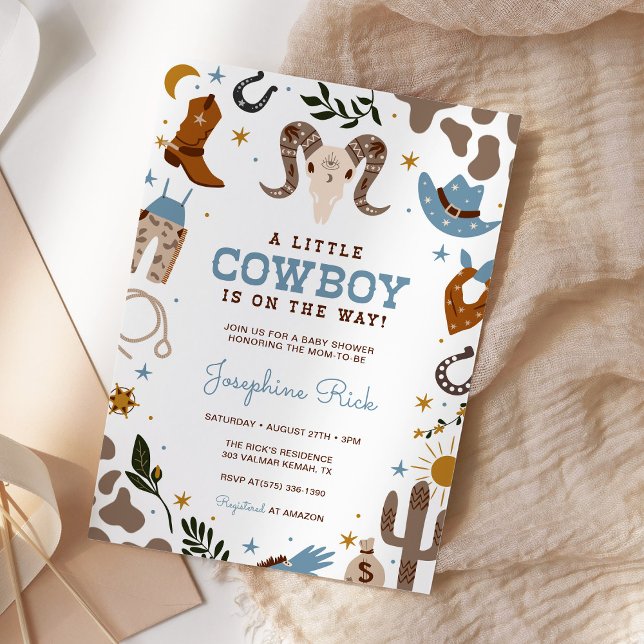 Invitation Blue Little Cowboy Baby shower de rodéo occidental (Créateur téléchargé)