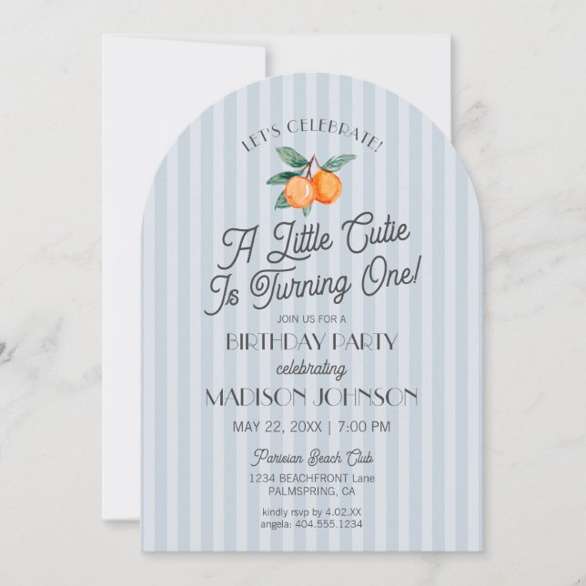 Invitation Blue Little Cutie Citrus fête d'anniversaire (Devant)