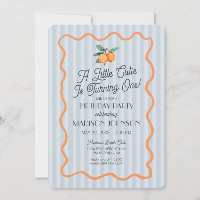 Invitation Blue Little Cutie Pastel Citrus Thème Anniversaire (Devant)
