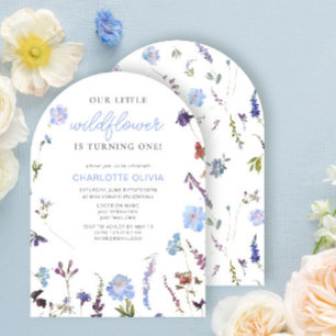 Invitation Blue Little Fleur sauvage Aquarelle 1er anniversai
