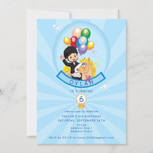 Invitation Blue Little Pony Horse Jeu d'Anniversaire (Devant)