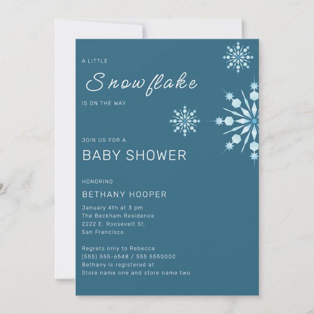 Invitation Blue Little Snowflake sur le Baby shower Way Boy (Devant)