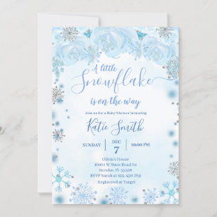 Invitation Blue Little Snowflake Sur Le Chemin Baby shower