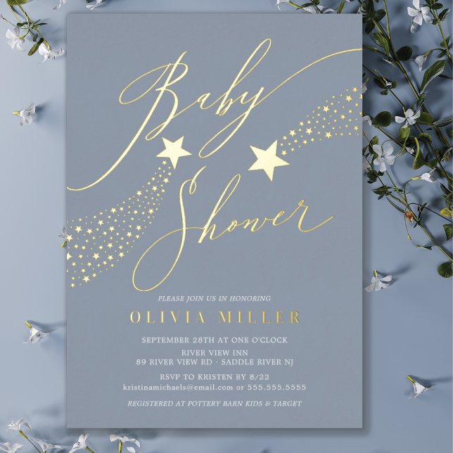 Invitation Blue Little Star Baby shower Foil (Créateur téléchargé)