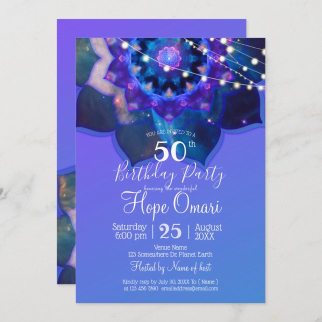 Invitation Blue Lotus Mandala (Devant / Derrière)