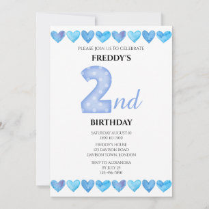 Invitation Blue Love Hearts 2e anniversaire Photo